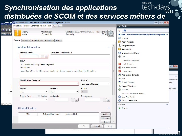 Synchronisation des applications distribuées de SCOM et des services métiers de SCSM 20 