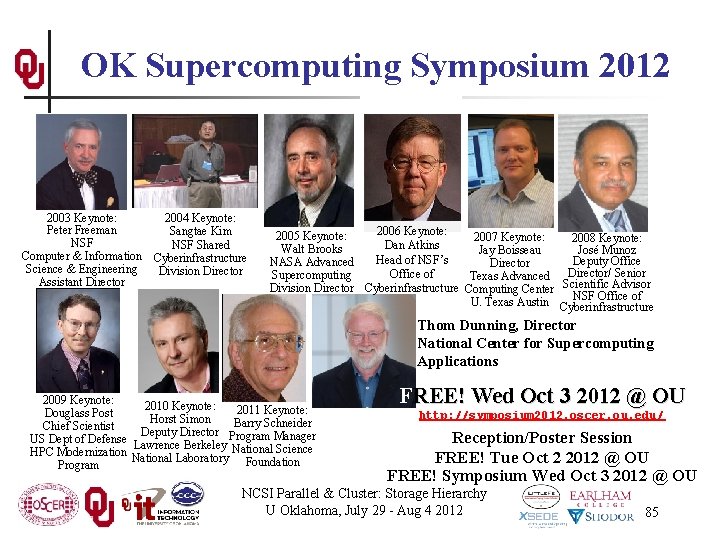 OK Supercomputing Symposium 2012 2004 Keynote: 2003 Keynote: Peter Freeman Sangtae Kim NSF Shared