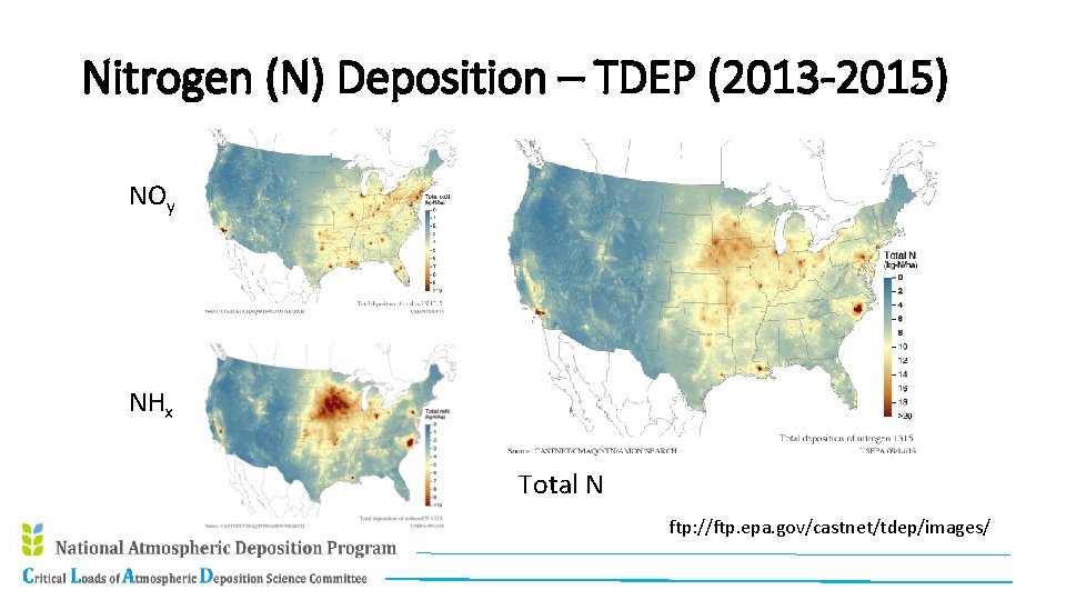 Nitrogen (N) Deposition – TDEP (2013 -2015) NOy NHx Total N ftp: //ftp. epa.