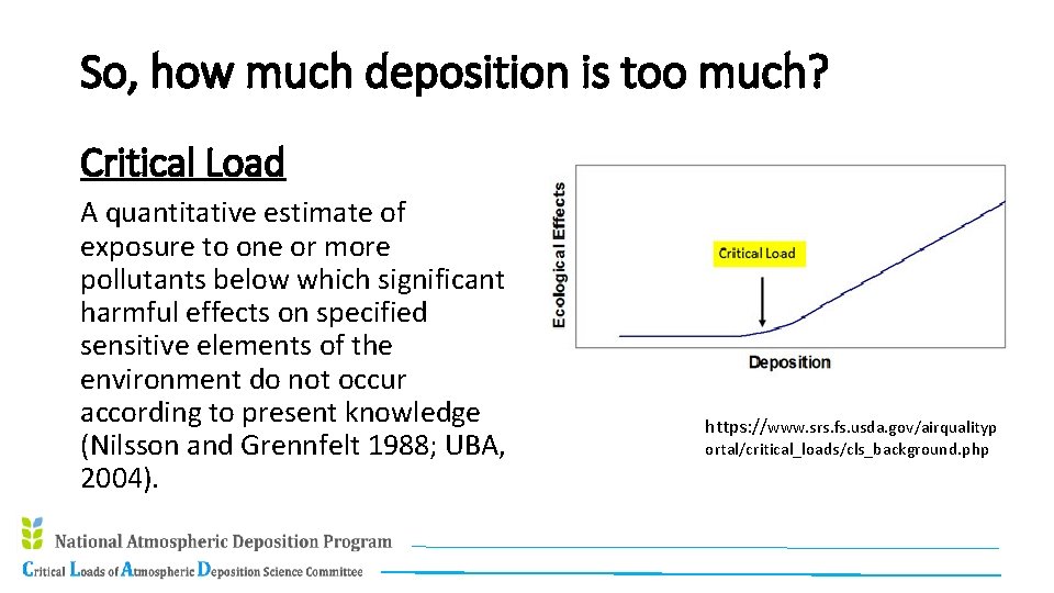 So, how much deposition is too much? Critical Load A quantitative estimate of exposure