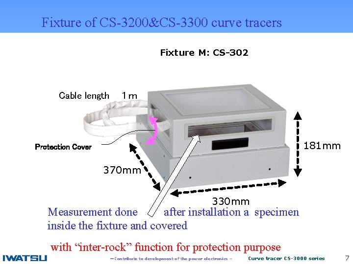 Fixture of CS-3200&CS-3300 curve tracers Fixture M: CS-302 CS-3300 Cable length １ｍ 181 mm