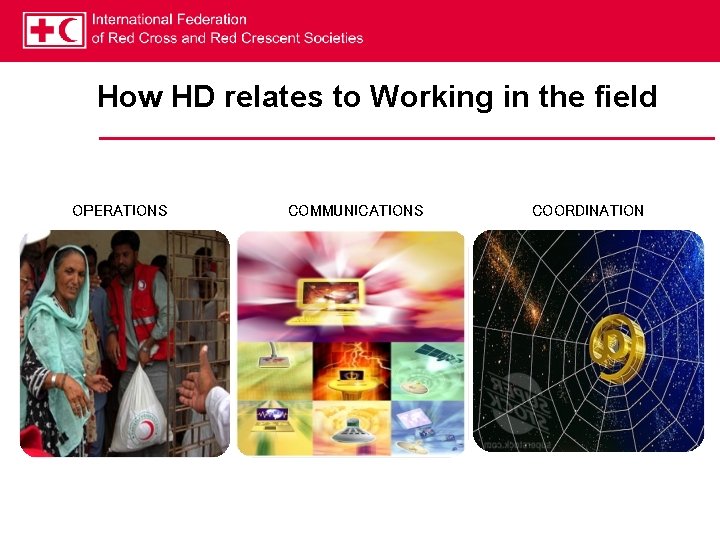 How HD relates to Working in the field OPERATIONS COMMUNICATIONS COORDINATION 