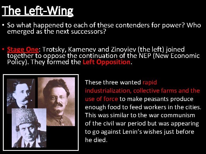 The Left-Wing • So what happened to each of these contenders for power? Who The Left-Wing • So what happened to each of these contenders for power? Who