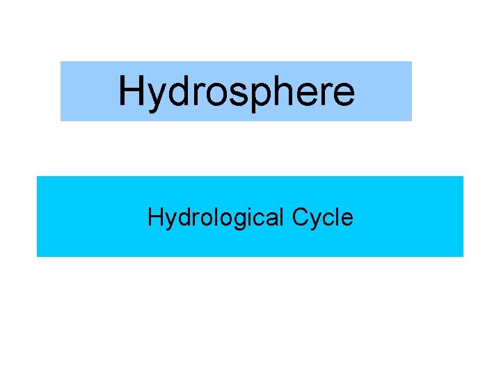 Hydrosphere Hydrological Cycle 