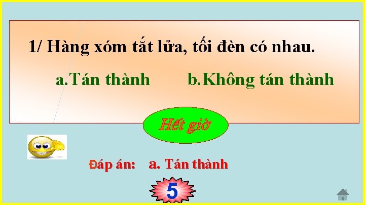 1/ Hàng xóm tắt lửa, tối đèn có nhau. a. Tán thành Đ¸p ¸n: