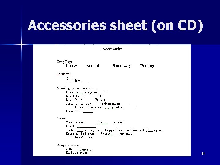 Accessories sheet (on CD) 54 