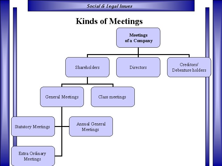 Social & Legal Issues Kinds of Meetings of a Company Shareholders General Meetings Statutory