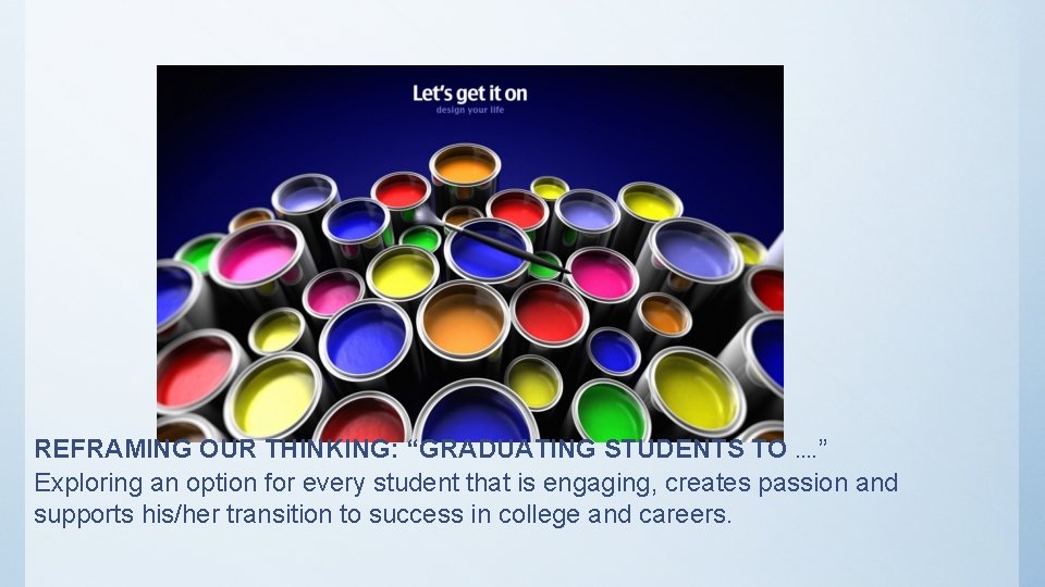 REFRAMING OUR THINKING: “GRADUATING STUDENTS TO …. ” Exploring an option for every student