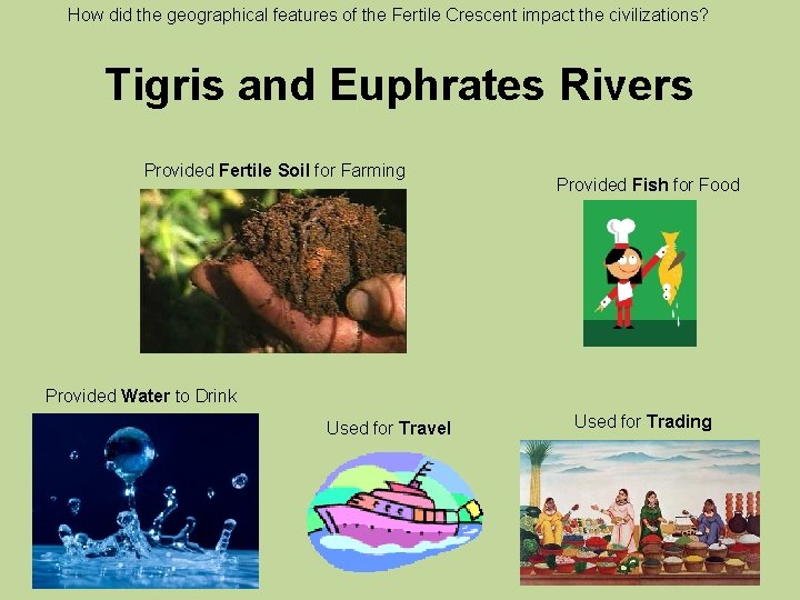 How did the geographical features of the Fertile Crescent impact the civilizations? Tigris and