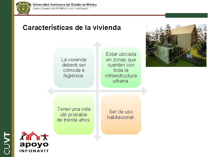 Características de la vivienda La vivienda deberá ser cómoda e higiénica. Estar ubicada en