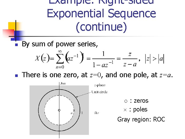 Example: Right-sided Exponential Sequence (continue) n By sum of power series, n There is