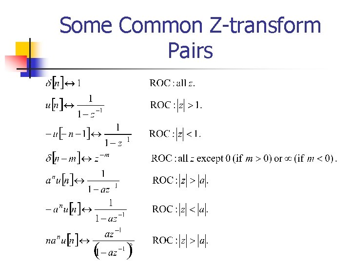 Some Common Z-transform Pairs 