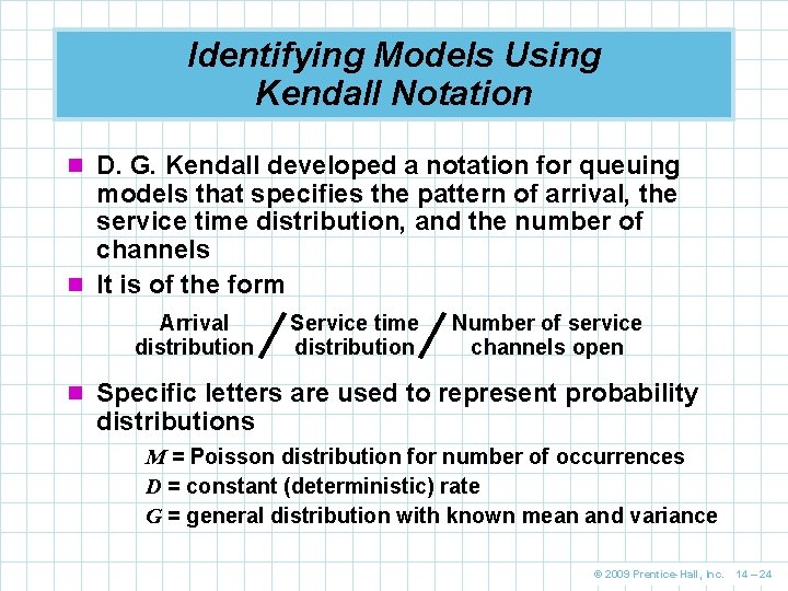 Identifying Models Using Kendall Notation n D. G. Kendall developed a notation for queuing Identifying Models Using Kendall Notation n D. G. Kendall developed a notation for queuing