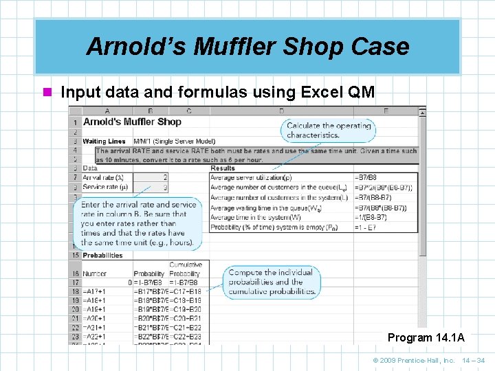 Arnold’s Muffler Shop Case n Input data and formulas using Excel QM Program 14. Arnold’s Muffler Shop Case n Input data and formulas using Excel QM Program 14.