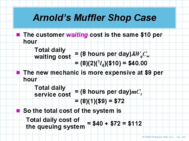 Arnold’s Muffler Shop Case n The customer waiting cost is the same $10 per Arnold’s Muffler Shop Case n The customer waiting cost is the same $10 per
