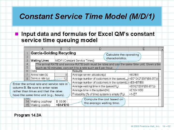 Constant Service Time Model (M/D/1) n Input data and formulas for Excel QM’s constant Constant Service Time Model (M/D/1) n Input data and formulas for Excel QM’s constant