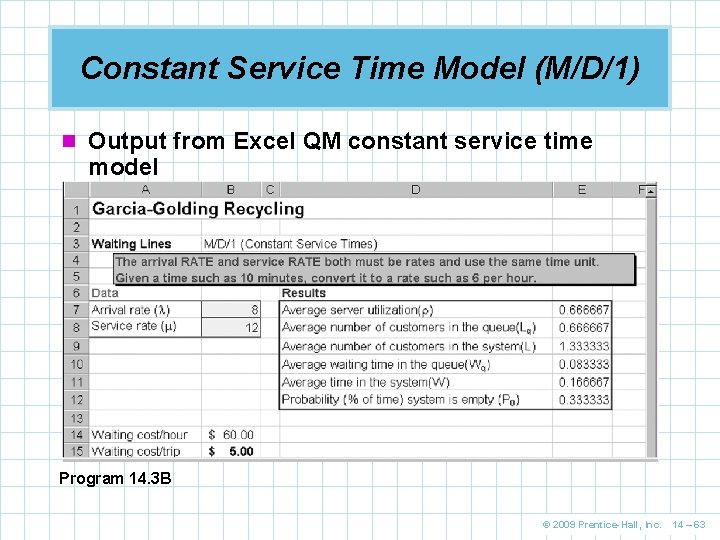 Constant Service Time Model (M/D/1) n Output from Excel QM constant service time model Constant Service Time Model (M/D/1) n Output from Excel QM constant service time model