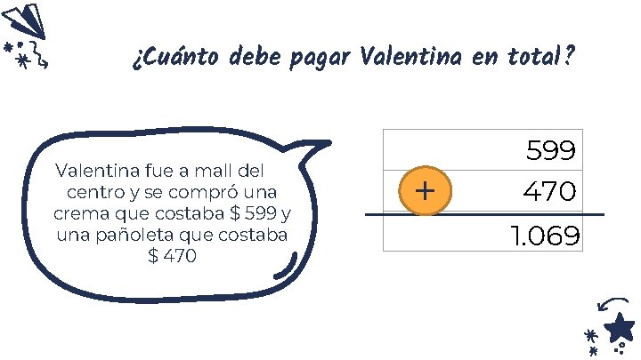 ¿Cuánto debe pagar Valentina en total? Valentina fue a mall del centro y se