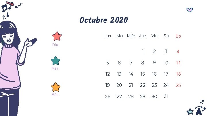 Octubre 2020 Lun Mar Miér Jue Vie Sa Do 1 2 3 4 Día