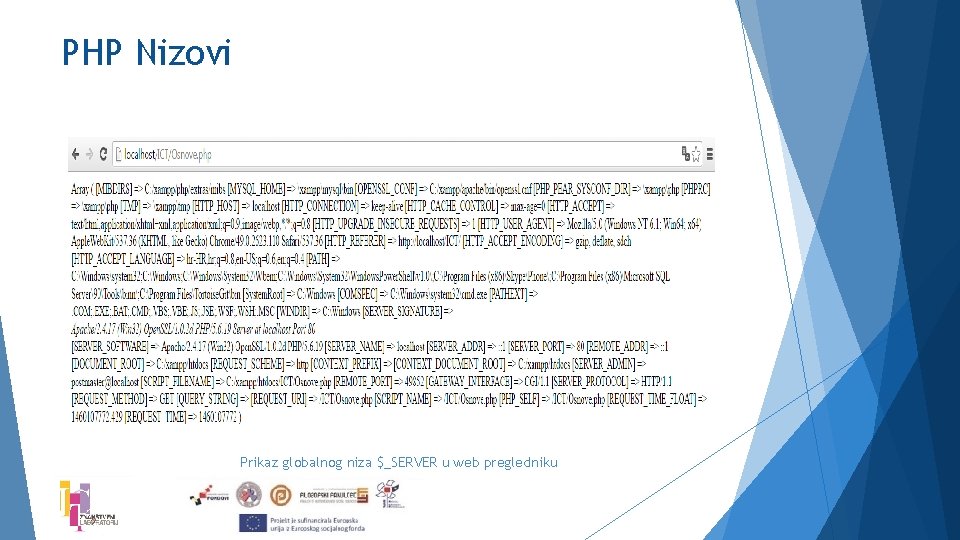 PHP Nizovi Prikaz globalnog niza $_SERVER u web pregledniku 