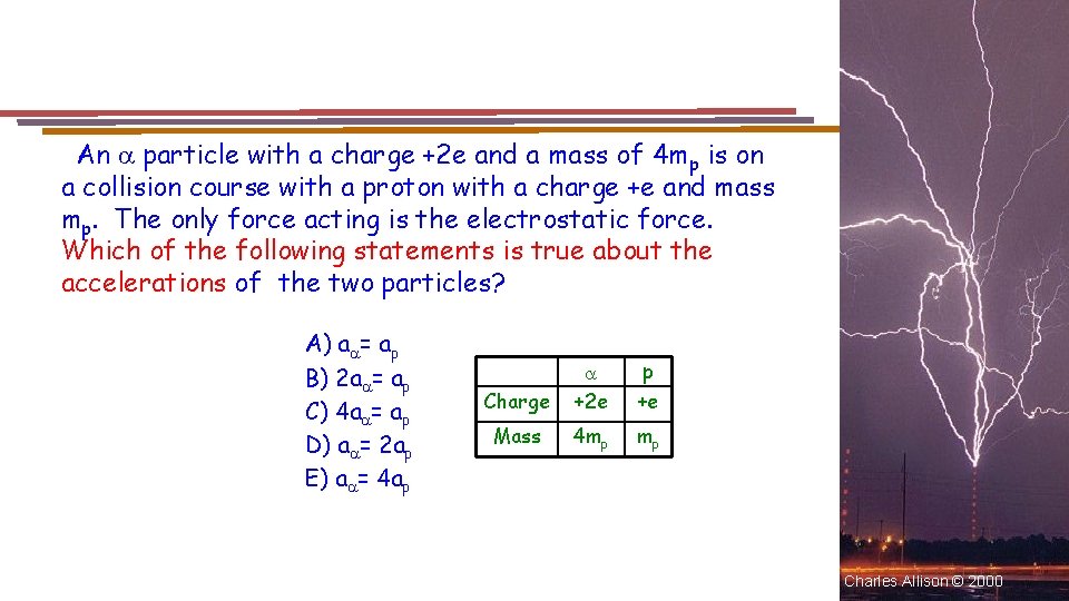 Question An particle with a charge +2 e and a mass of 4 mp