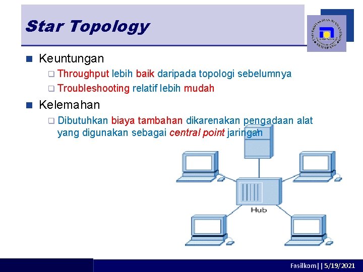 Star Topology n Keuntungan q Throughput lebih baik daripada topologi sebelumnya q Troubleshooting relatif