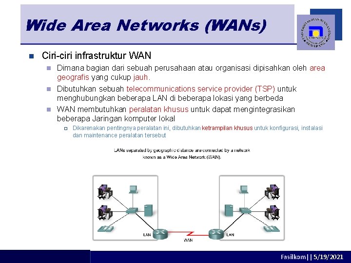 Wide Area Networks (WANs) n Ciri-ciri infrastruktur WAN Dimana bagian dari sebuah perusahaan atau