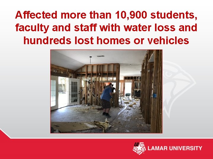 Affected more than 10, 900 students, faculty and staff with water loss and hundreds