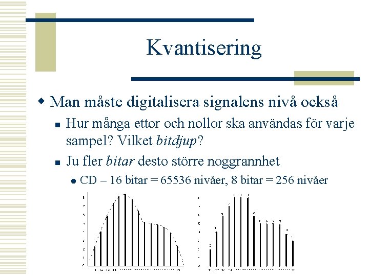 Kvantisering w Man måste digitalisera signalens nivå också n n Hur många ettor och