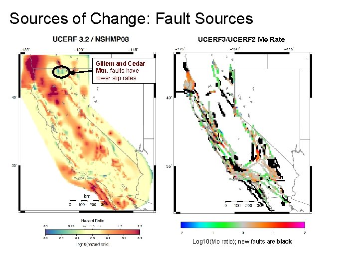 Sources of Change: Fault Sources UCERF 3/UCERF 2 Mo Rate Gillem and Cedar Mtn.