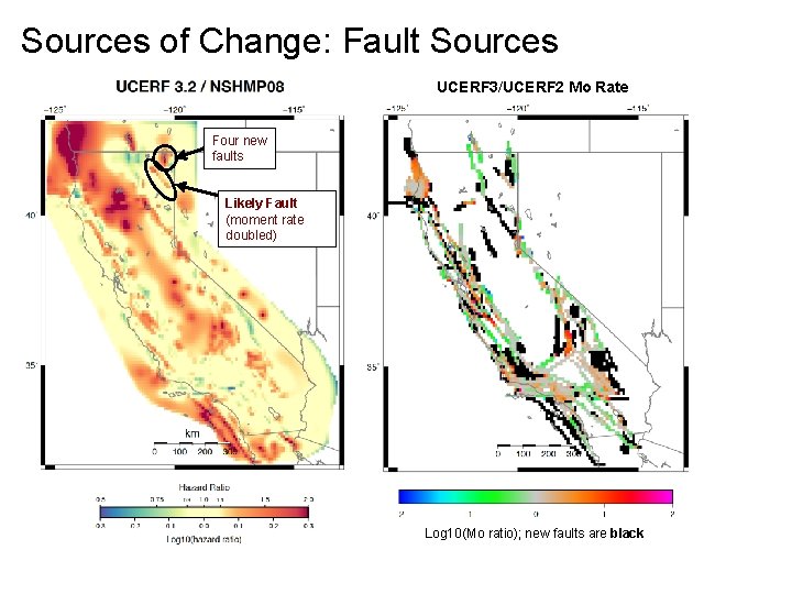 Sources of Change: Fault Sources UCERF 3/UCERF 2 Mo Rate Four new faults Likely