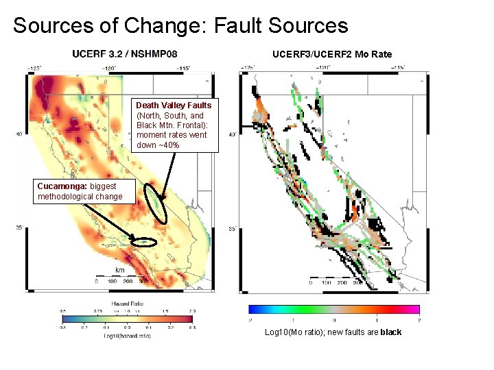 Sources of Change: Fault Sources UCERF 3/UCERF 2 Mo Rate Death Valley Faults (North,