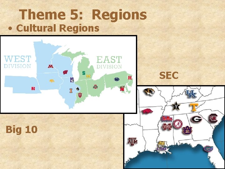 Theme 5: Regions • Cultural Regions SEC Big 10 