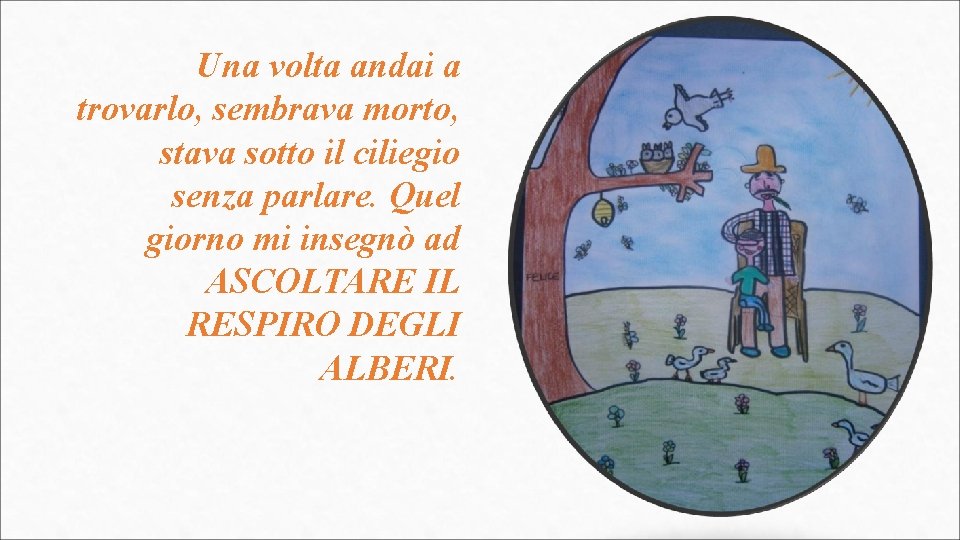 Una volta andai a trovarlo, sembrava morto, stava sotto il ciliegio senza parlare. Quel