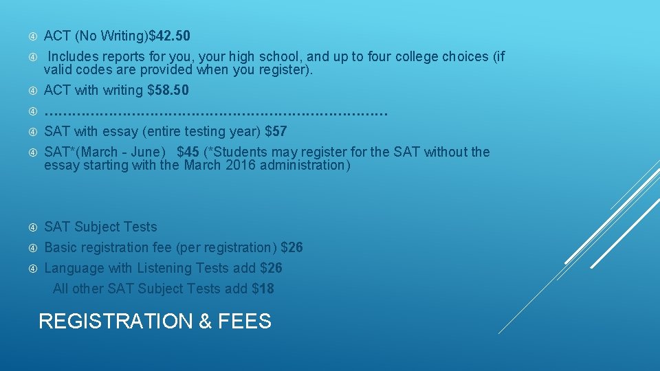  ACT (No Writing)$42. 50 Includes reports for you, your high school, and up
