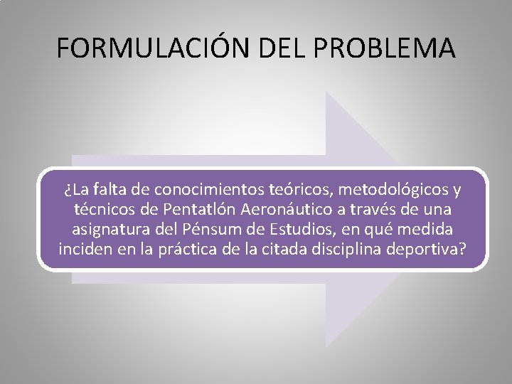 FORMULACIÓN DEL PROBLEMA ¿La falta de conocimientos teóricos, metodológicos y técnicos de Pentatlón Aeronáutico