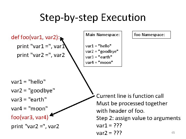 Step-by-step Execution def foo(var 1, var 2): print "var 1 =", var 1 print