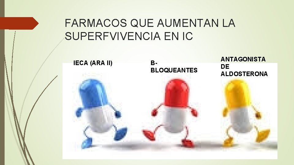 FARMACOS QUE AUMENTAN LA SUPERFVIVENCIA EN IC IECA (ARA II) BBLOQUEANTES ANTAGONISTA DE ALDOSTERONA