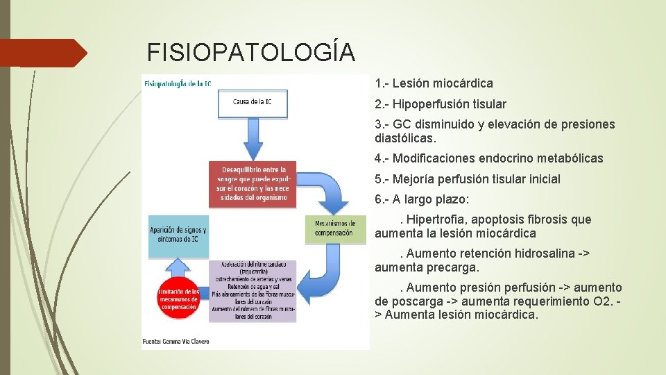 FISIOPATOLOGÍA 1. - Lesión miocárdica 2. - Hipoperfusión tisular 3. - GC disminuido y