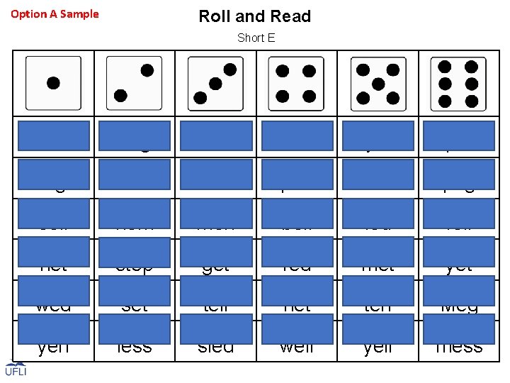 Option A Sample Roll and Read Short E bed beg den bet jet pet