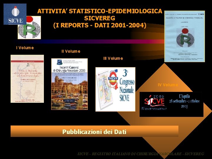 ATTIVITA’ STATISTICO-EPIDEMIOLOGICA SICVEREG (I REPORTS - DATI 2001 -2004) I Volume III Volume IV