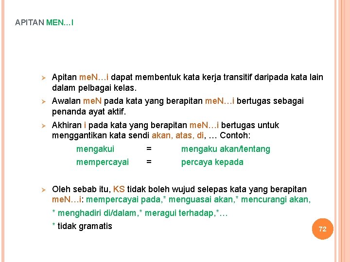 APITAN MEN…I Ø Apitan me. N…i dapat membentuk kata kerja transitif daripada kata lain