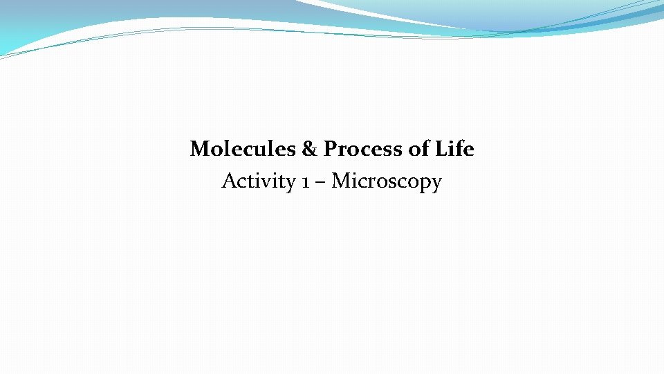 Molecules & Process of Life Activity 1 – Microscopy Molecules & Process of Life Activity 1 – Microscopy