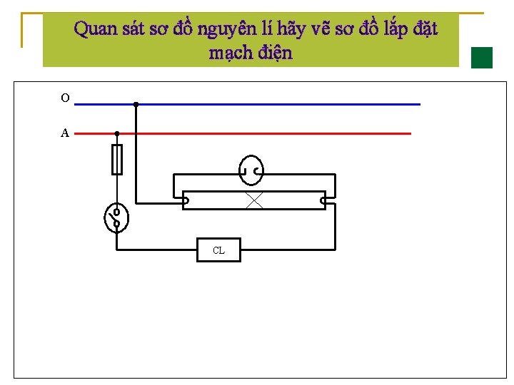 Quan sát sơ đồ nguyên lí hãy vẽ sơ đồ lắp đặt mạch điện