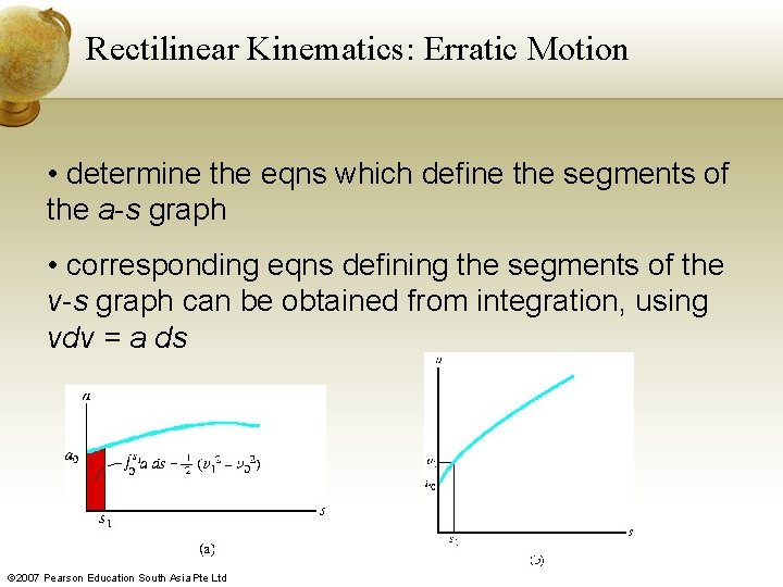 Rectilinear Kinematics: Erratic Motion • determine the eqns which define the segments of the