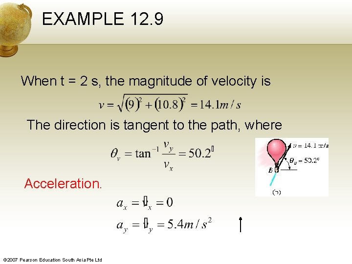 EXAMPLE 12. 9 When t = 2 s, the magnitude of velocity is The