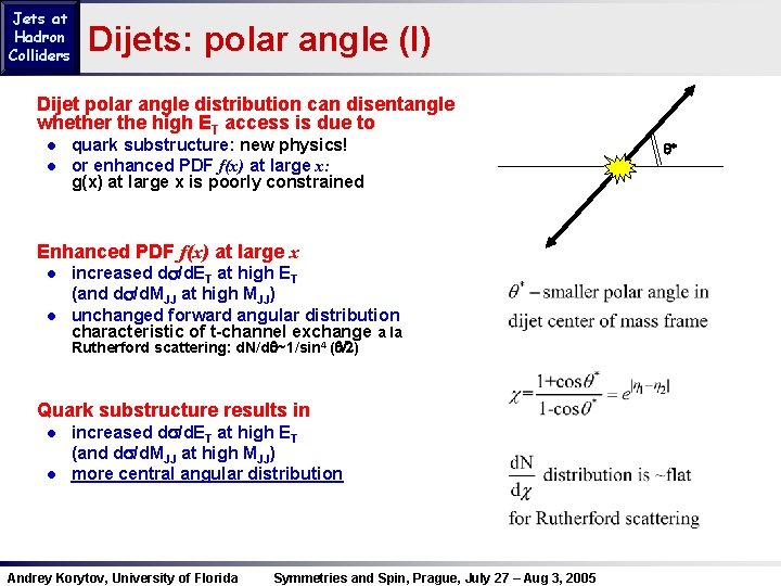 Jets at Hadron Colliders Dijets: polar angle (I) Dijet polar angle distribution can disentangle
