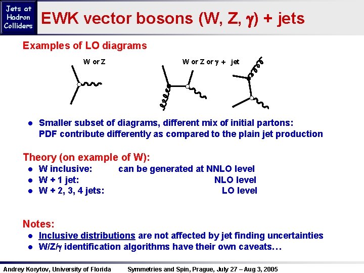 Jets at Hadron Colliders EWK vector bosons (W, Z, g) + jets Examples of