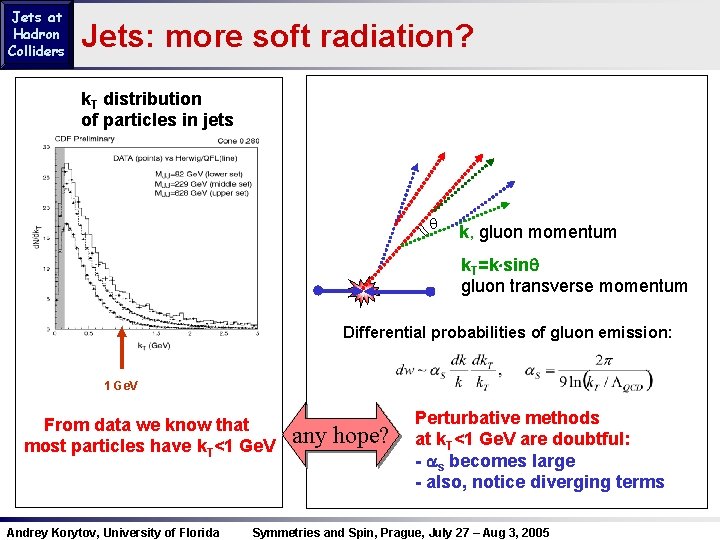 Jets at Hadron Colliders Jets: more soft radiation? k. T distribution of particles in
