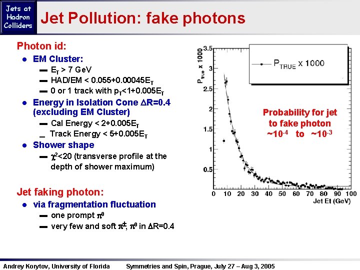 Jets at Hadron Colliders Jet Pollution: fake photons Photon id: ● EM Cluster: ▬